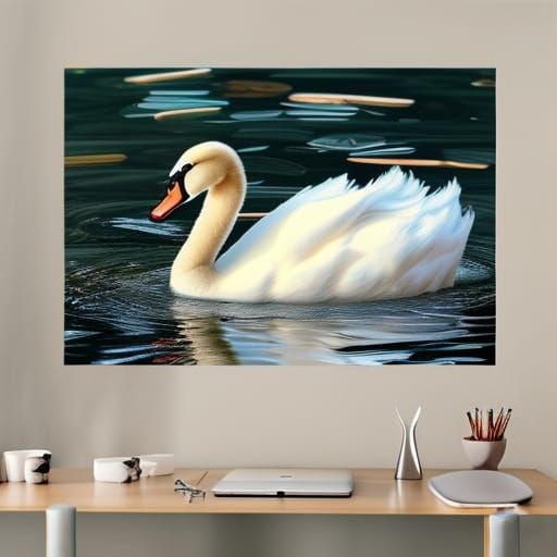 Colorful Baby Swan Follows Mother: Digital Painting
