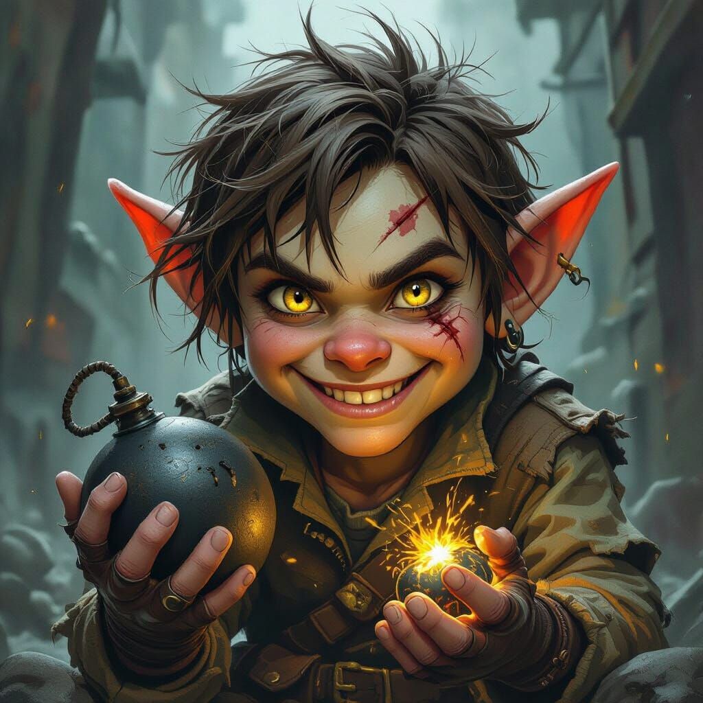 Ominous Goblin with Bomb in Dark Style