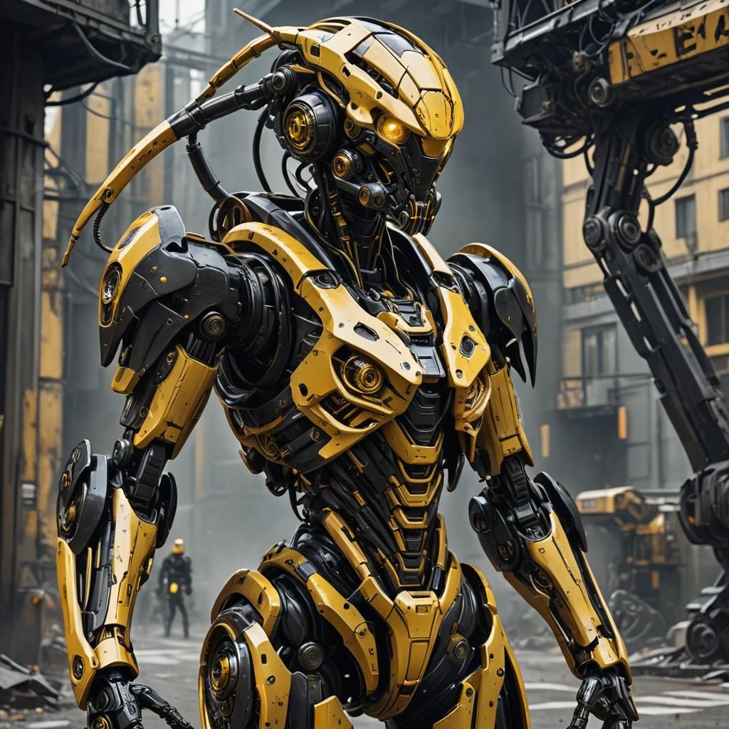 Insectoid Battle Mech in Cyberpunk Cityscape