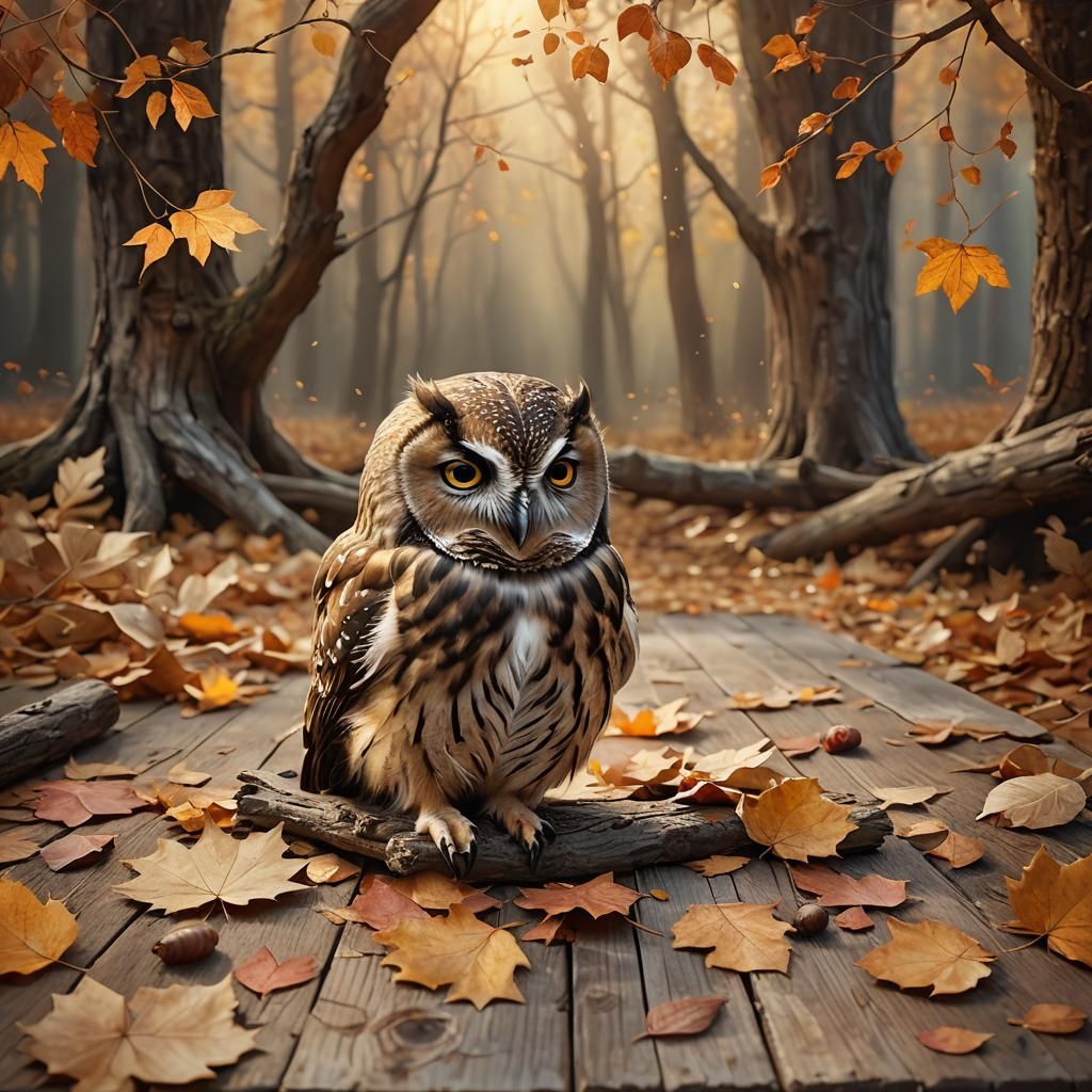 Cozy Owl Napping in Autumn Light: Digital Matte Painting