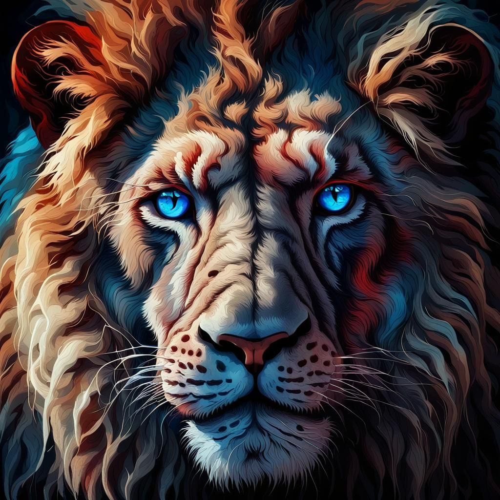 Lion Portrait in Fantastical Matte Painting Style