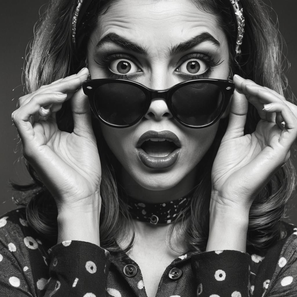 Woman with Sunglasses in 1960s Black and White