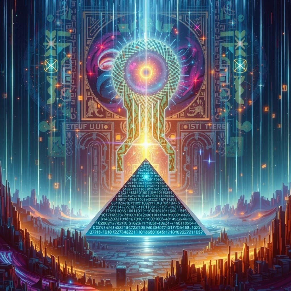 Digital Pyramid in Space with Binary Code