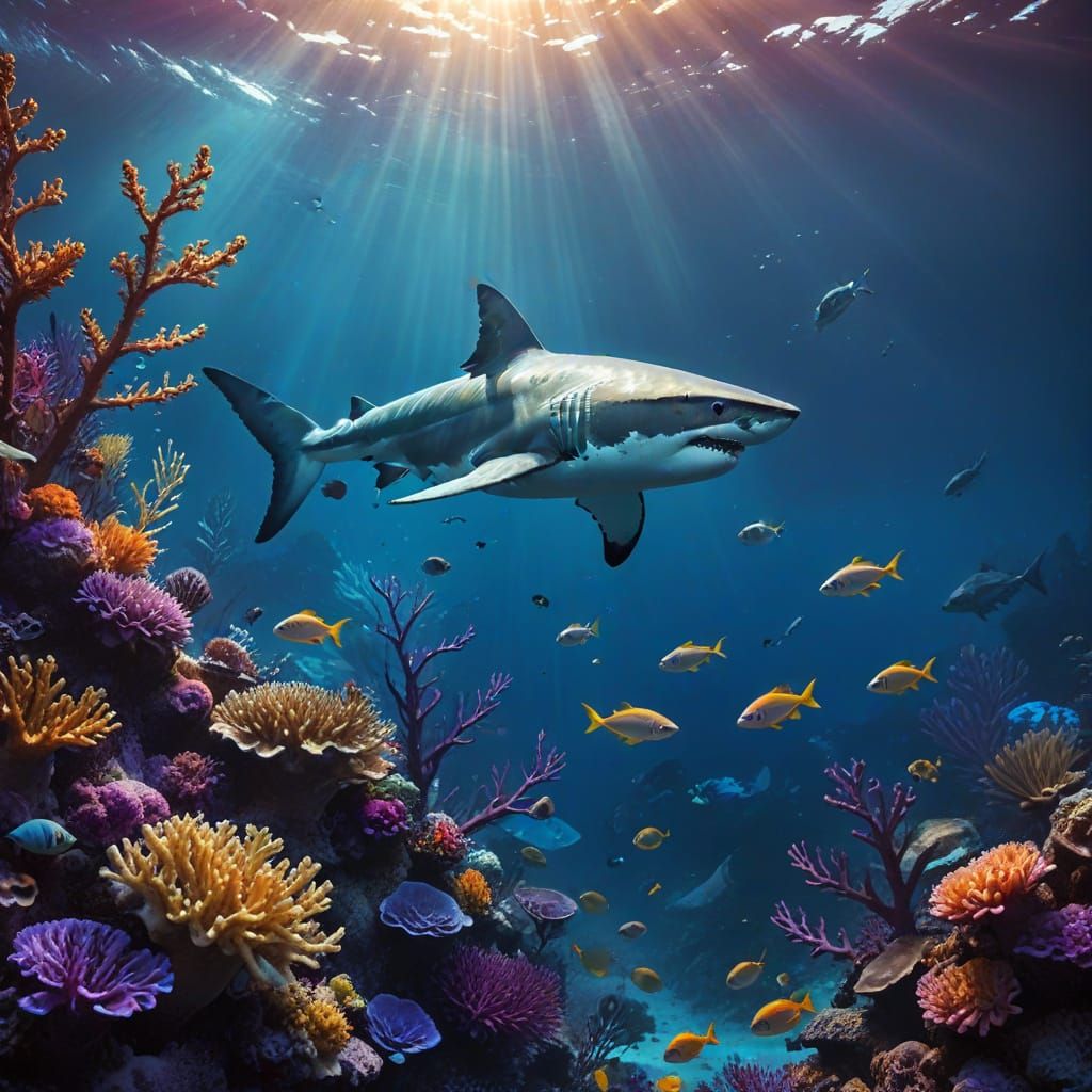 Great White Shark Double Exposure Digital Art