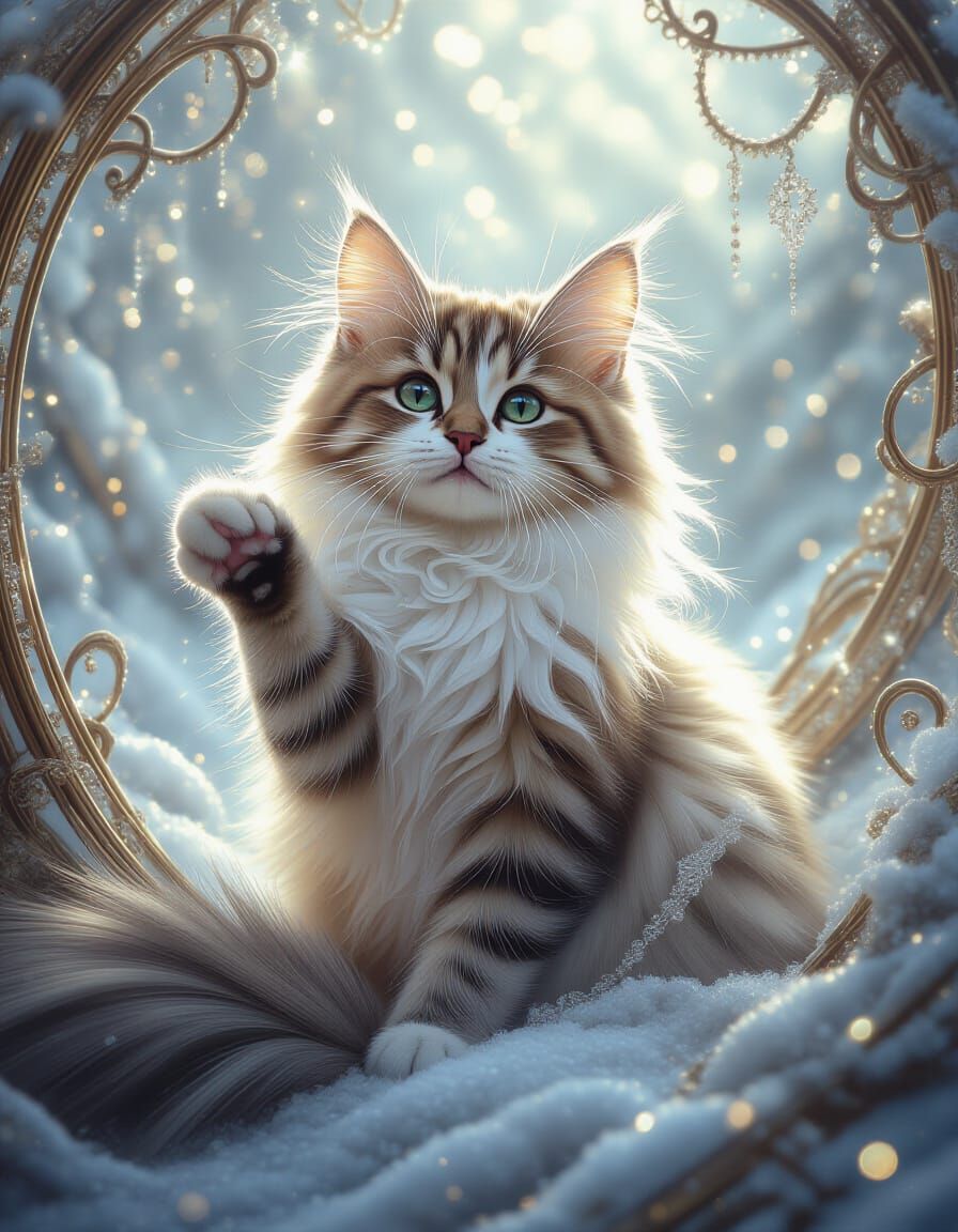 Ethereal Cat in Mist: Hyperrealistic Concept Art