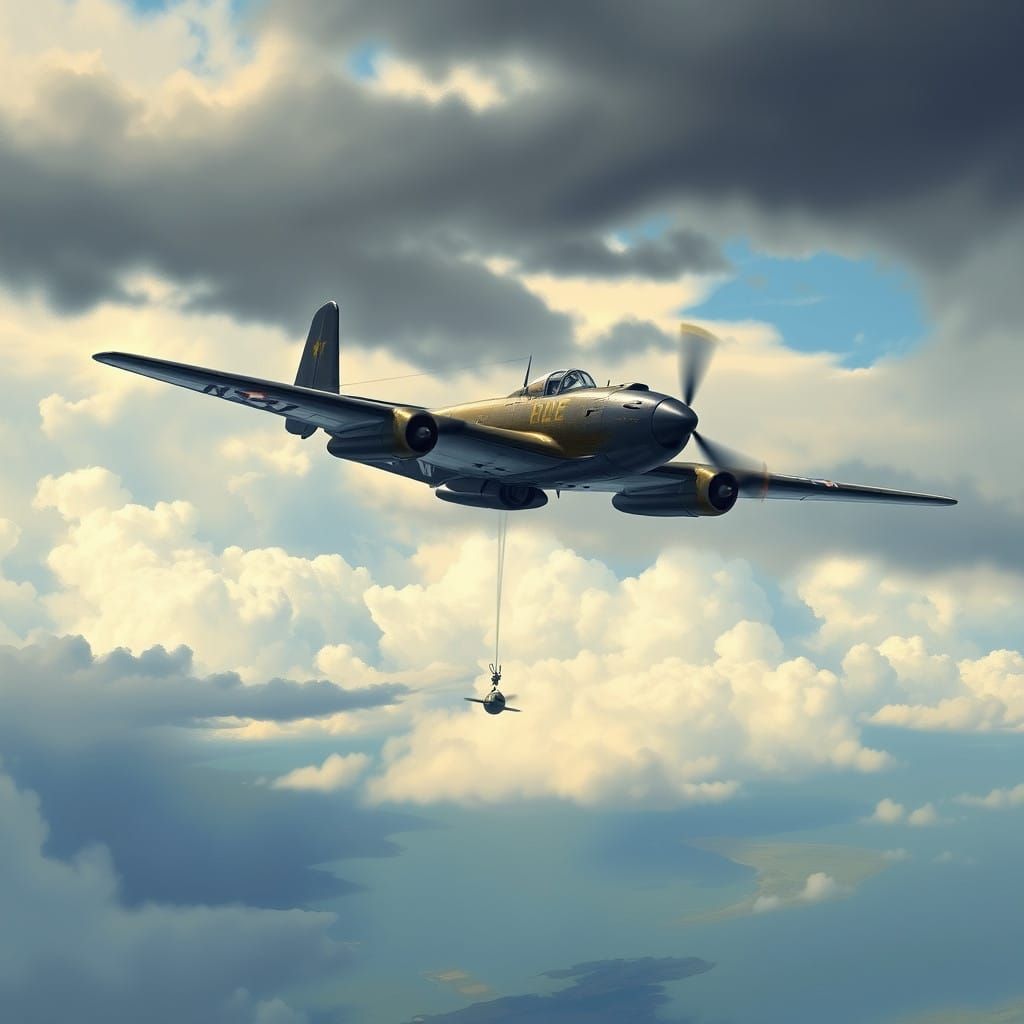 WWII-Era Naval Bomber Soars Through Cloudy Skies