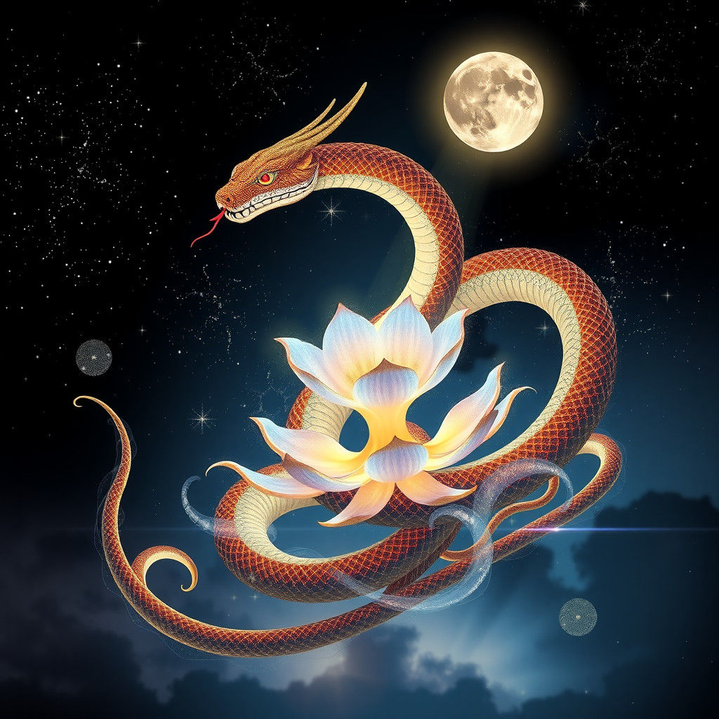 Majestic Naga Coiled Around Ethereal Flower
