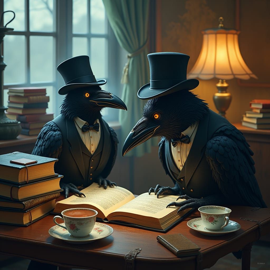 Steampunk Ravens' Tea Party in Reading Nook