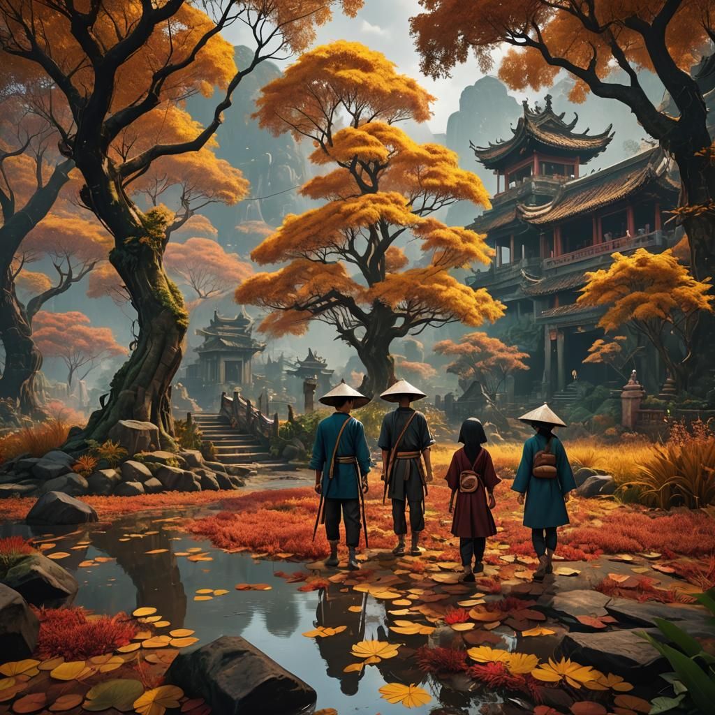 Autumn in Vietnam: Vietnamese Children in Detailed Painting