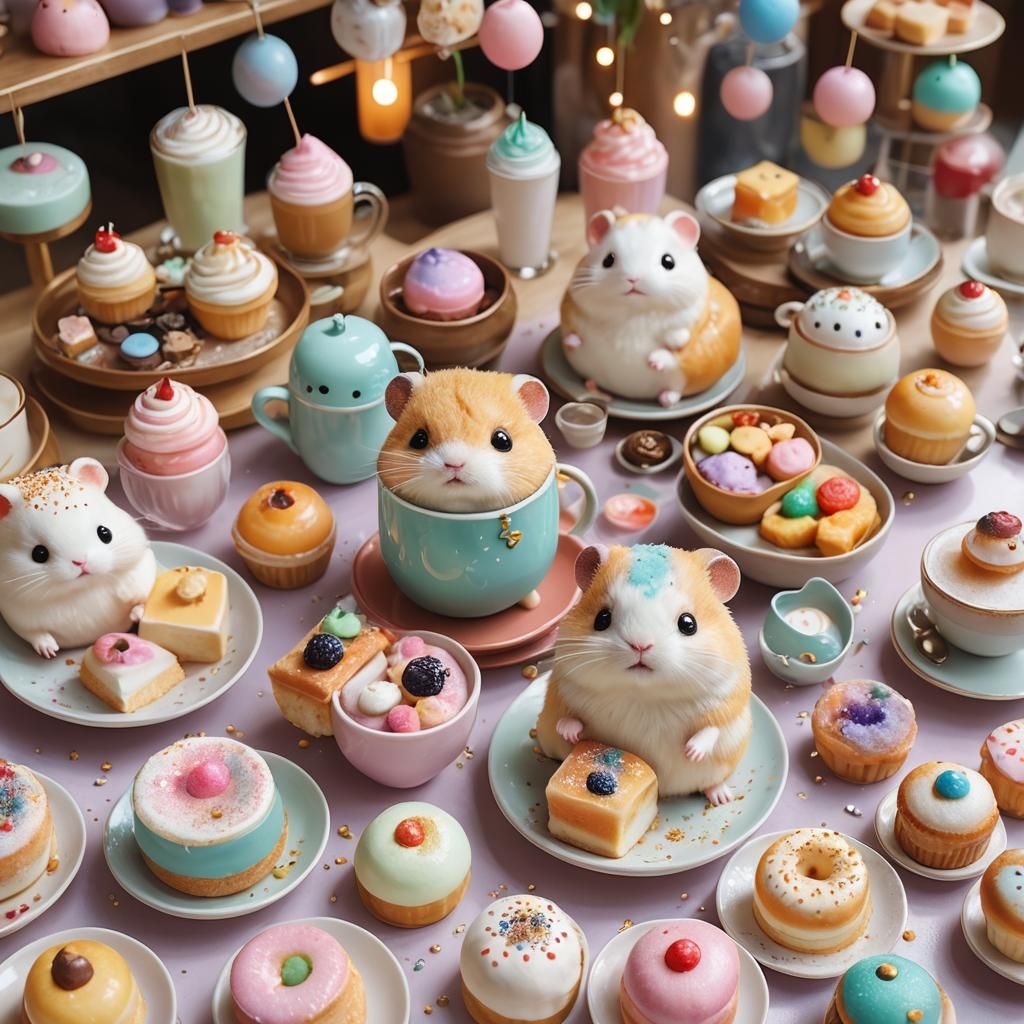 Kawaii Hamster Cafe with Mochi and Latte Art