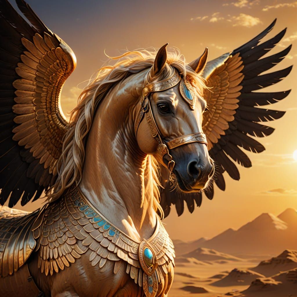 Egyptian horse with big wing