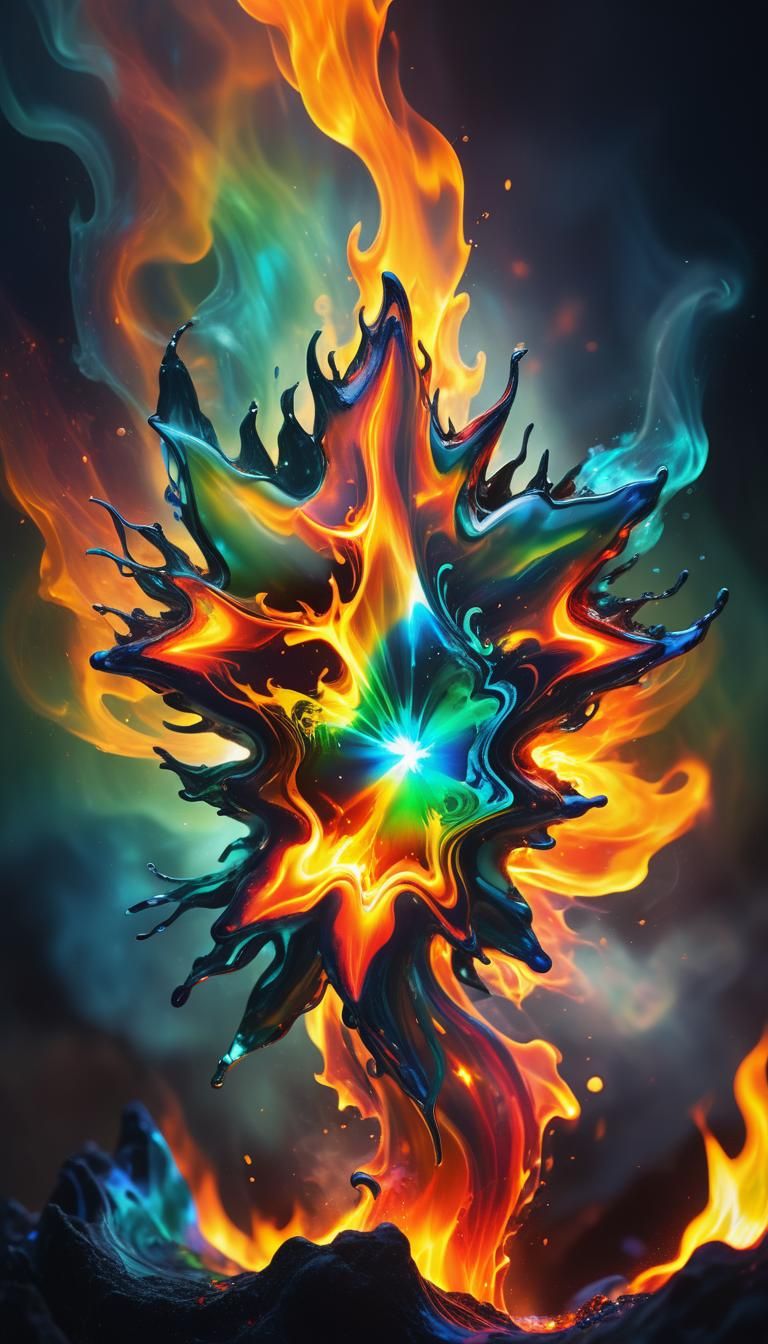 Rainbow Fire Elemental Star Gemstone: Surreal Concept Art