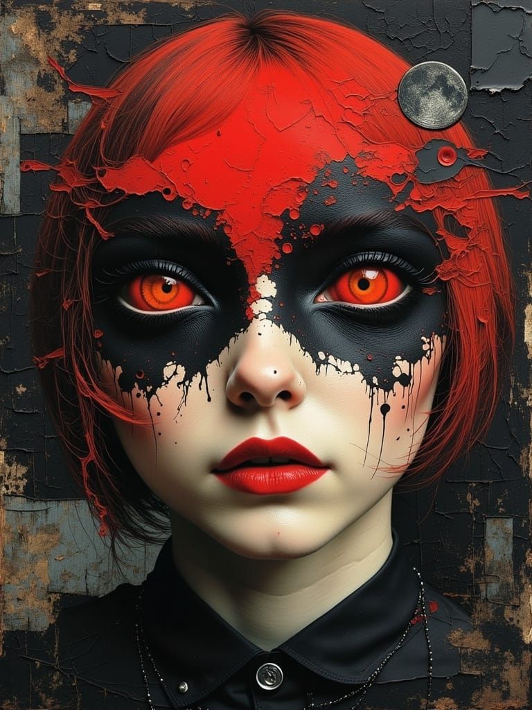 Gothic Woman in Grungy Abstract Oil Painting