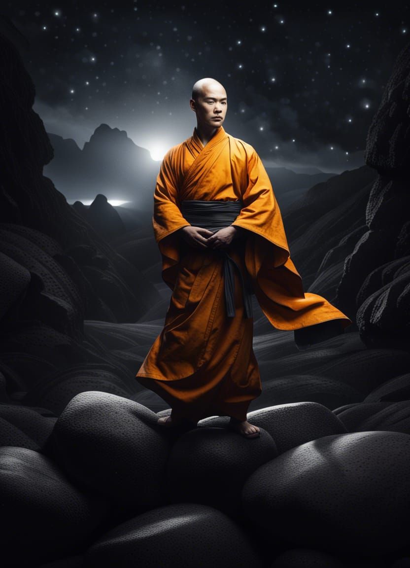 Shaolin Monk in Obsidian Landscape