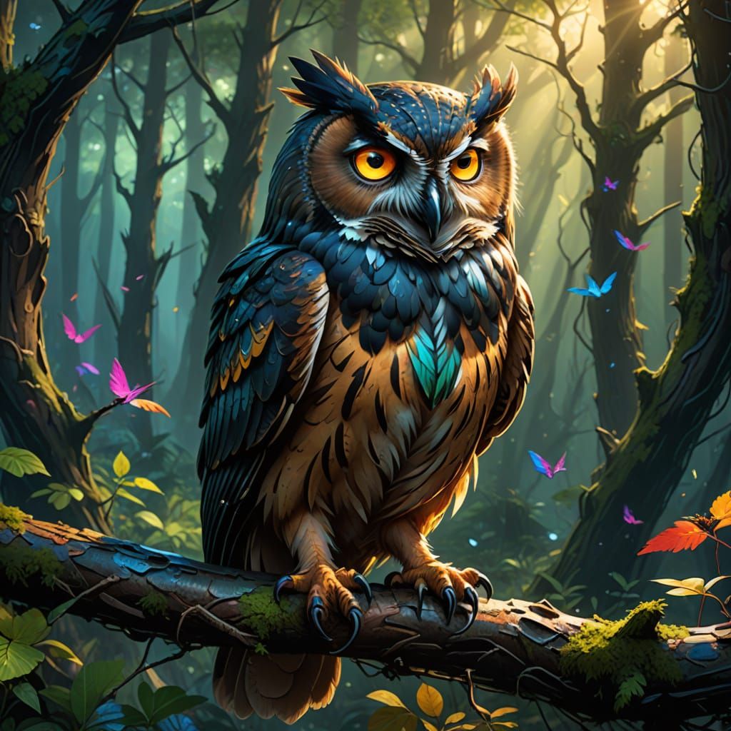 Mystical Owl in Ethereal Forest Concept Art