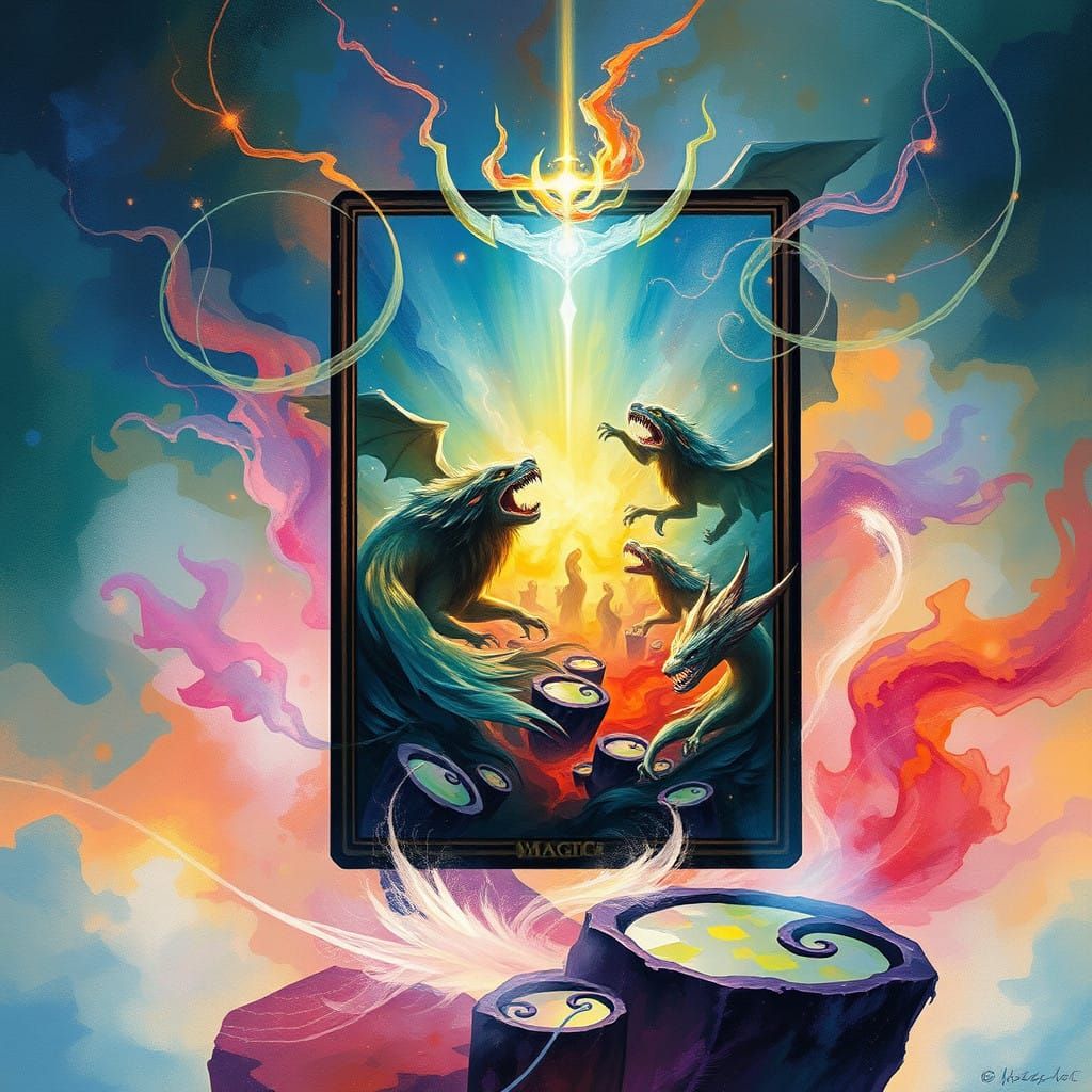 Ethereal Magic Card Illustration in Vibrant, Dreamlike Style