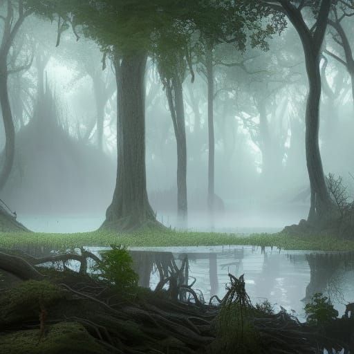 Fantastical Swamp Landscape in Detailed Matte Painting