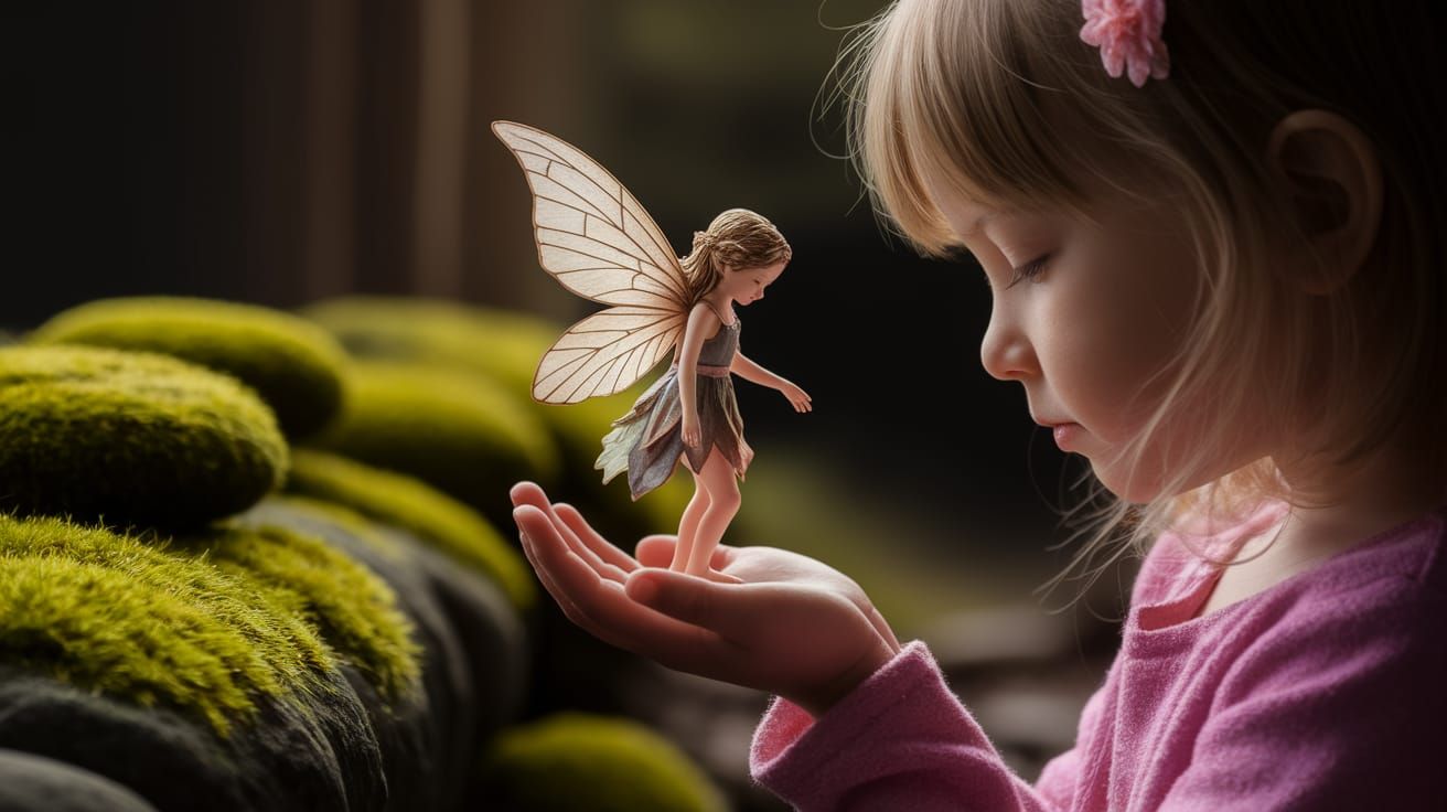 Girl Holds Fairy with Bandaged Wing in Alcohol Ink Style