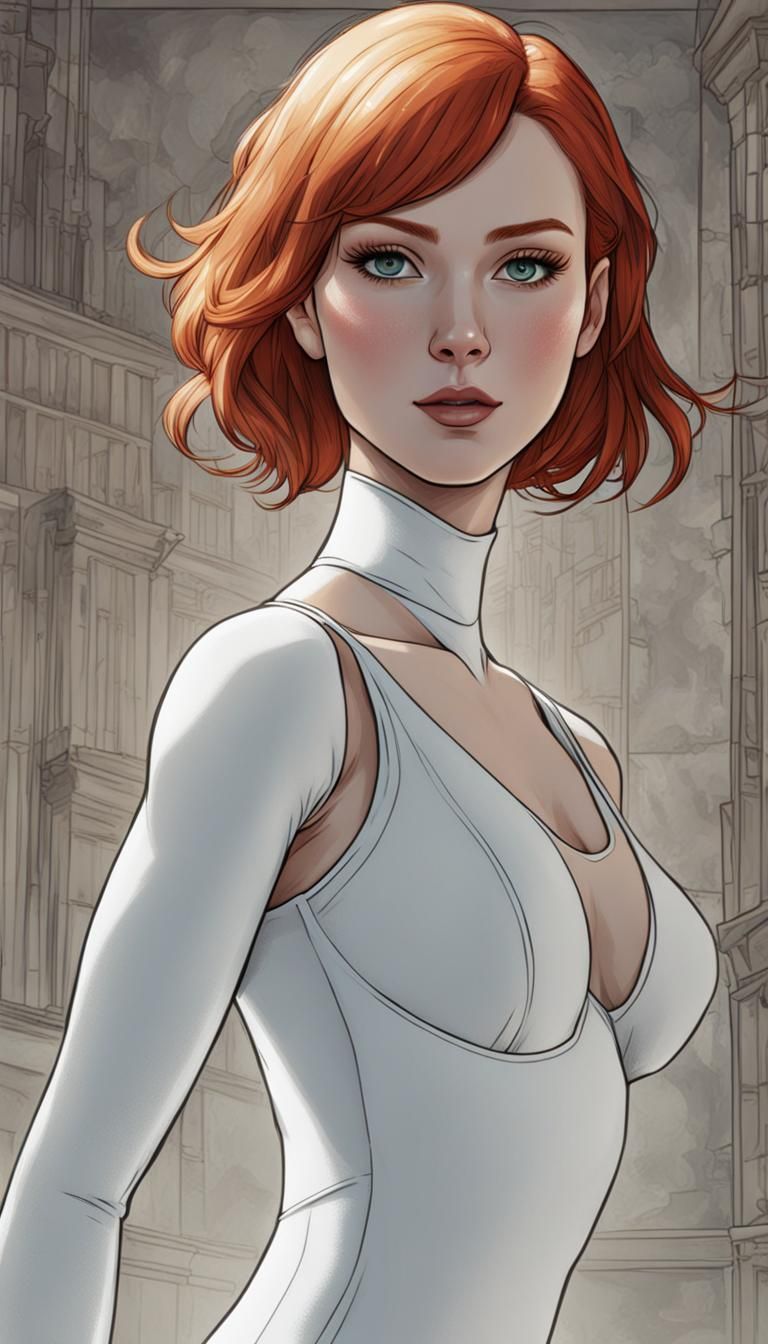 Redhead Woman in Leotard: Digital Comic Art