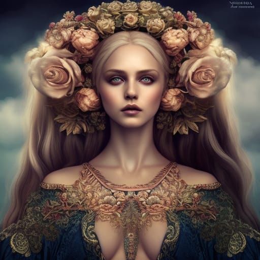 Slavic Summer Goddess Portrait in Art Nouveau Style