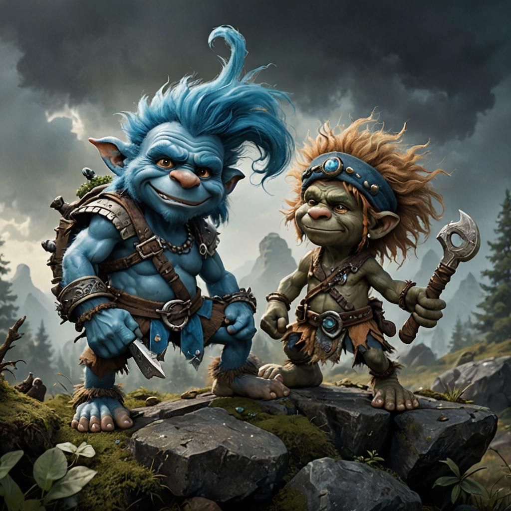 Cute Troll-Smurf Fusion Warrior in Fantasy Style