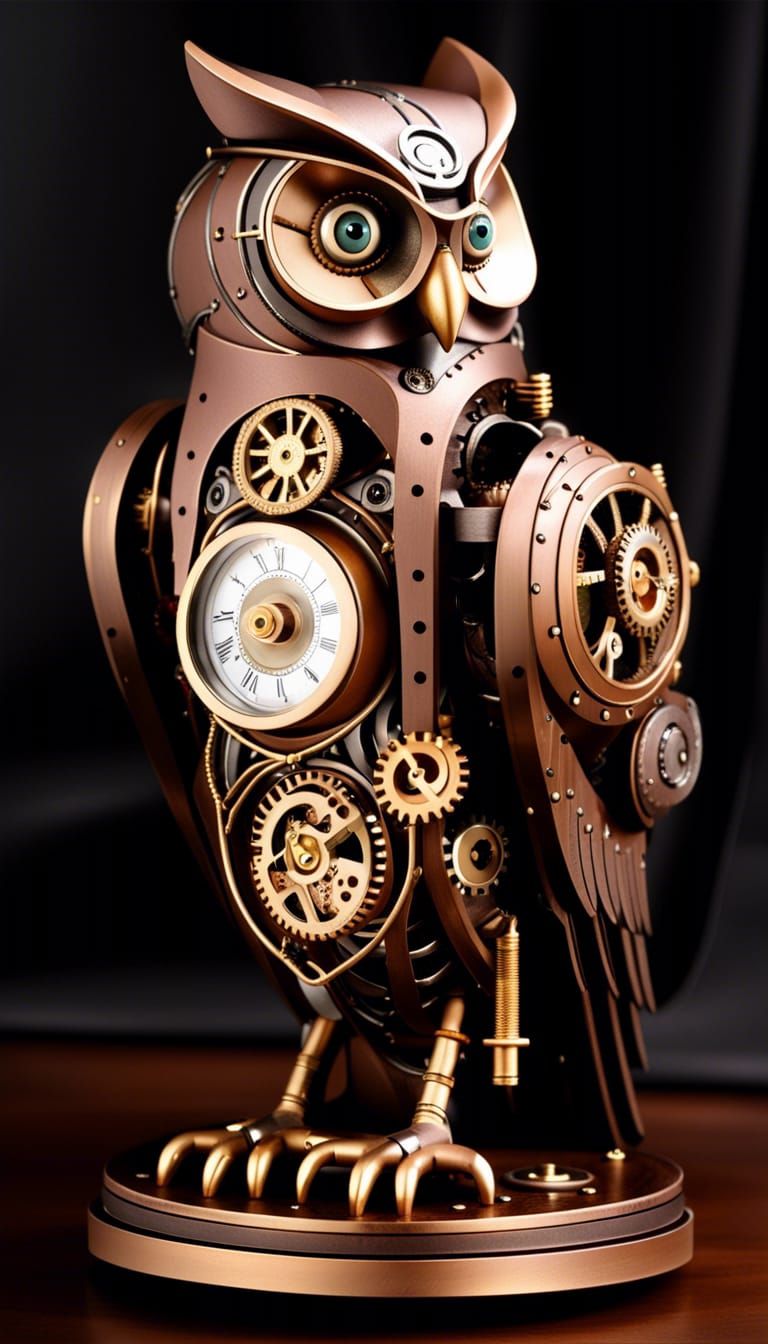 Steampunk mechanical lady arcitc owl