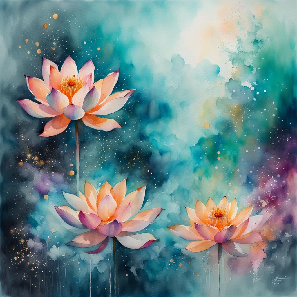 Lotus Emerging: Watercolor Painting with Glitter Effects