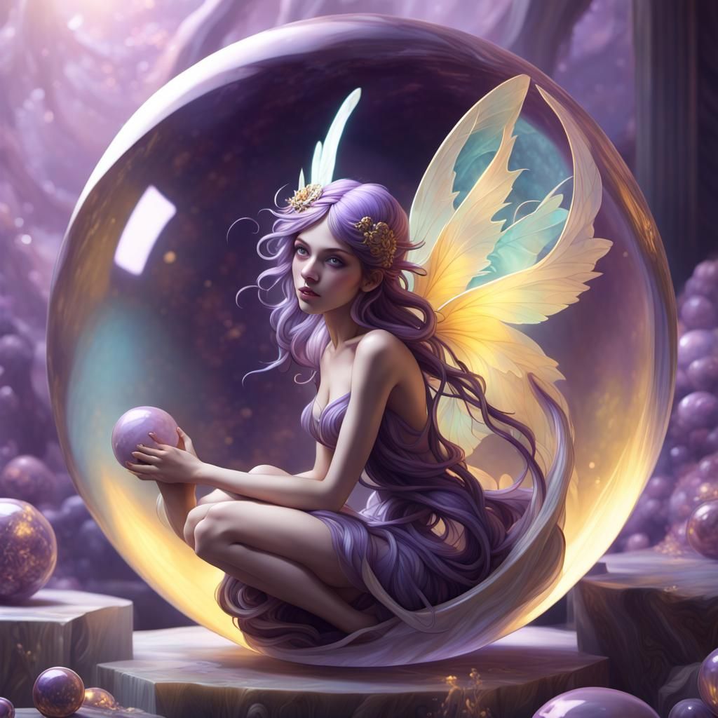 Fairy Trapped in Marble Ball: Dark Fantasy Art