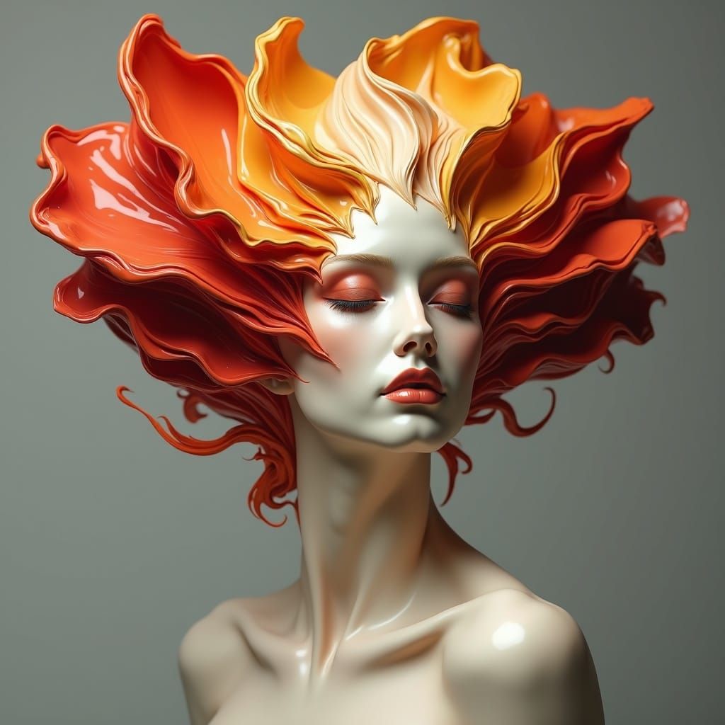 Surreal Digital Sculpture with Vibrant Oil Paint Strokes