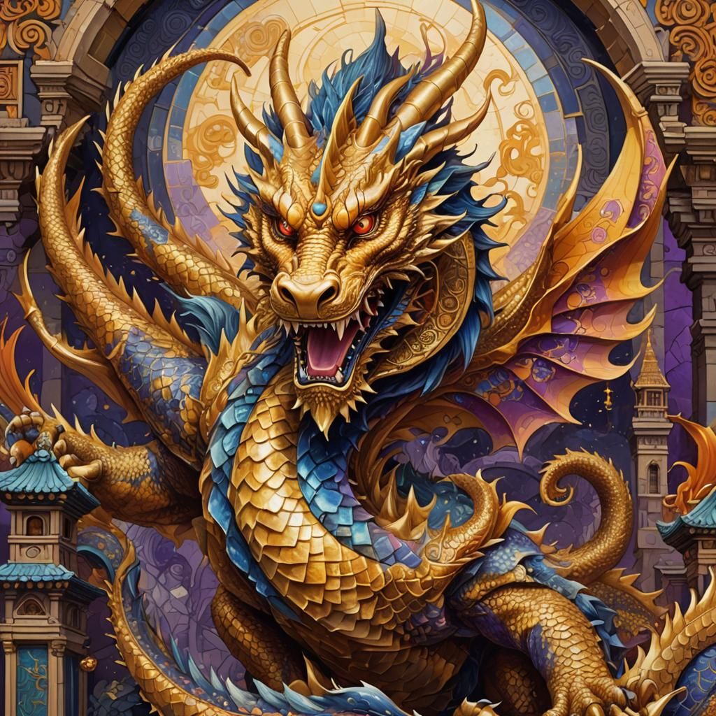 Radiant Golden Dragon with Piercing Gaze