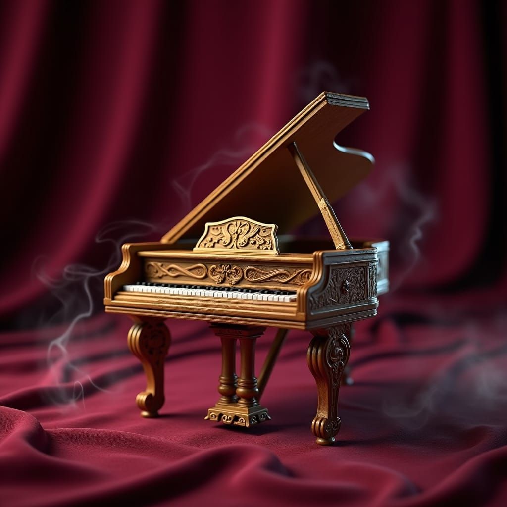 Ornate Wooden Miniature Piano in Detailed Matte Painting