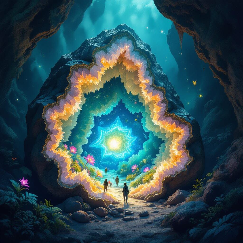 Ancient Geode Reveals Miniature World with Bioluminescent Fl...