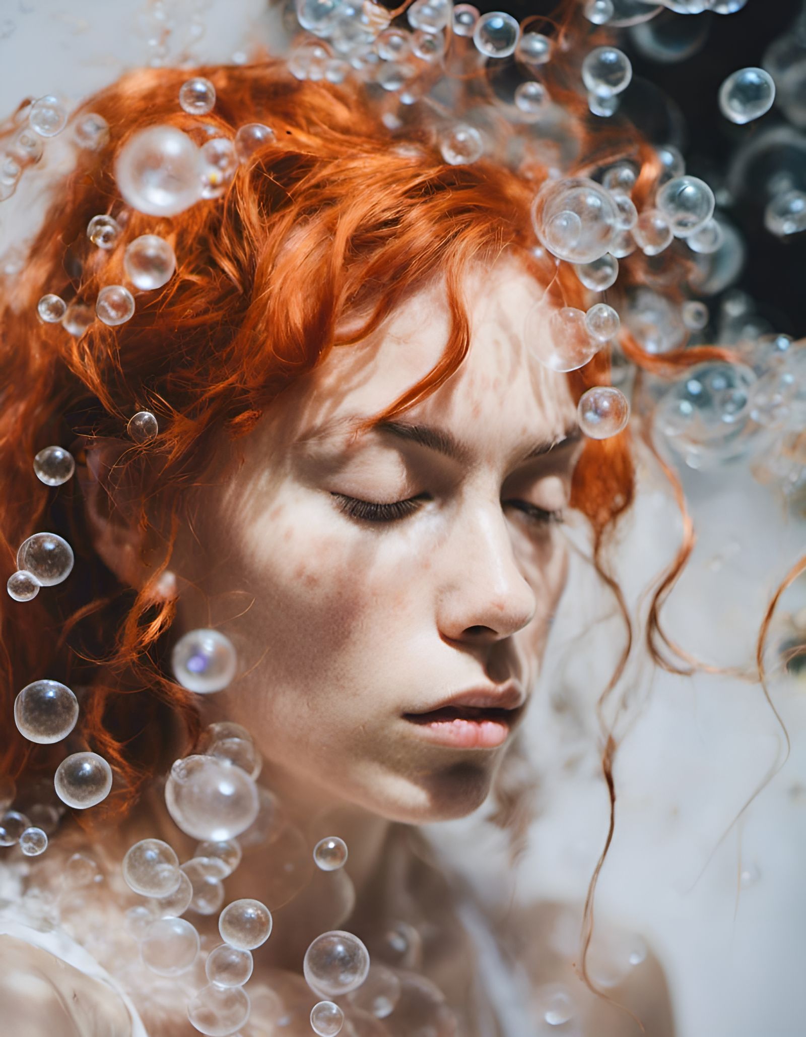 Sensual Transgender Portrait Behind Shimmering Bubbles