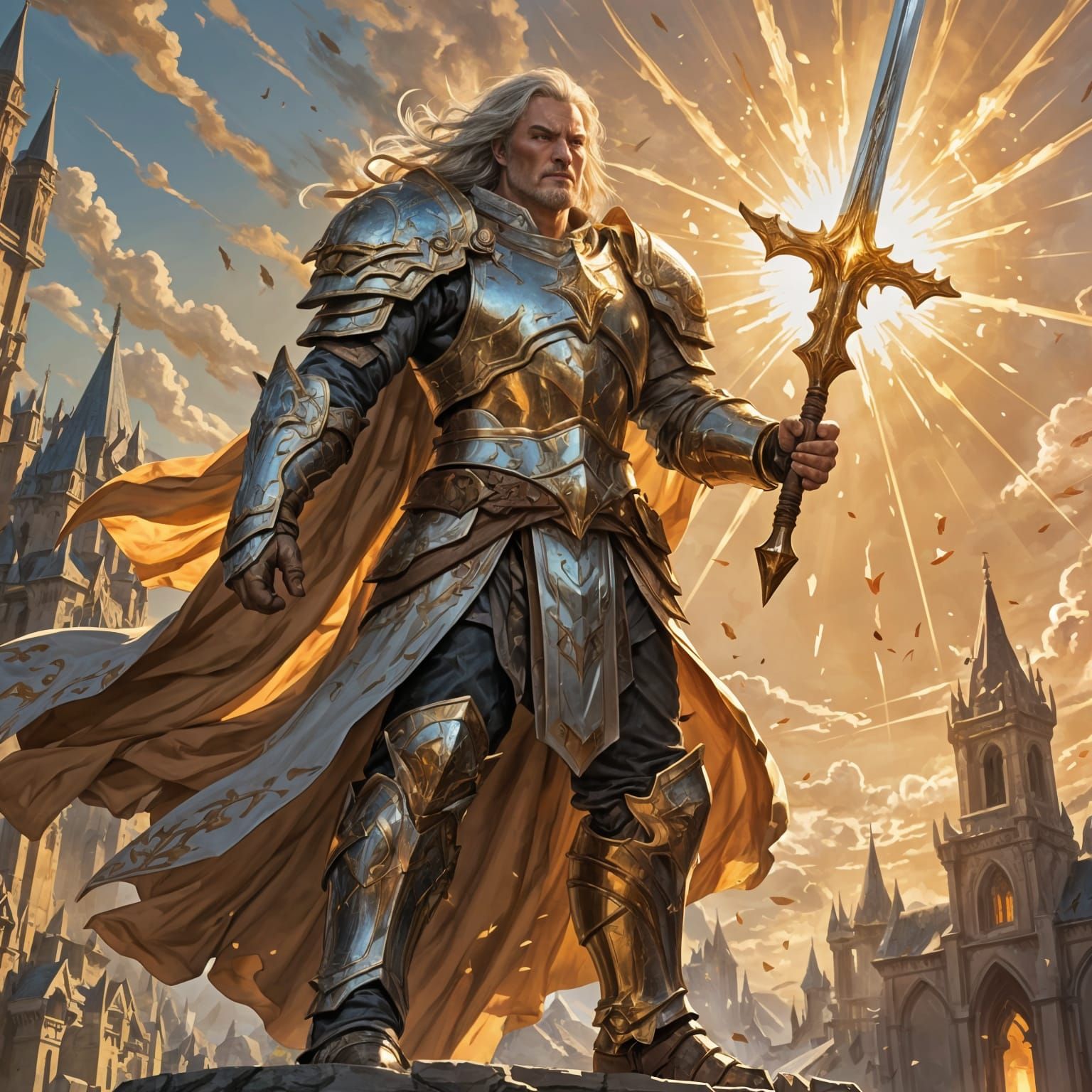 Heroic Platinum Paladin Concept Art in Warcraft Style