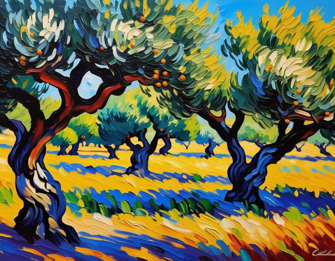 Palestinian Olive Trees as Impressionist Impasto Painting