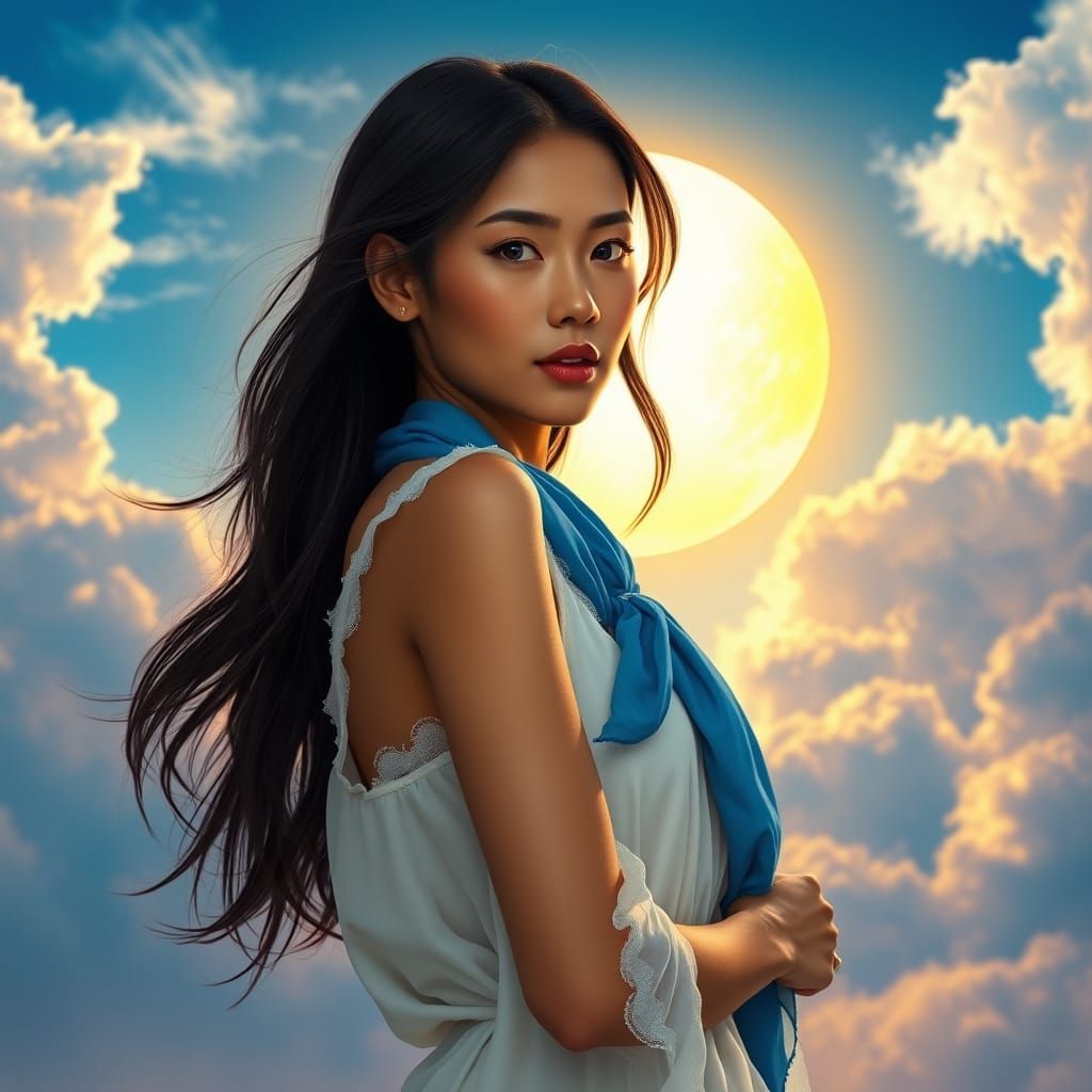 Elegant Laotian Woman with Celestial Sun