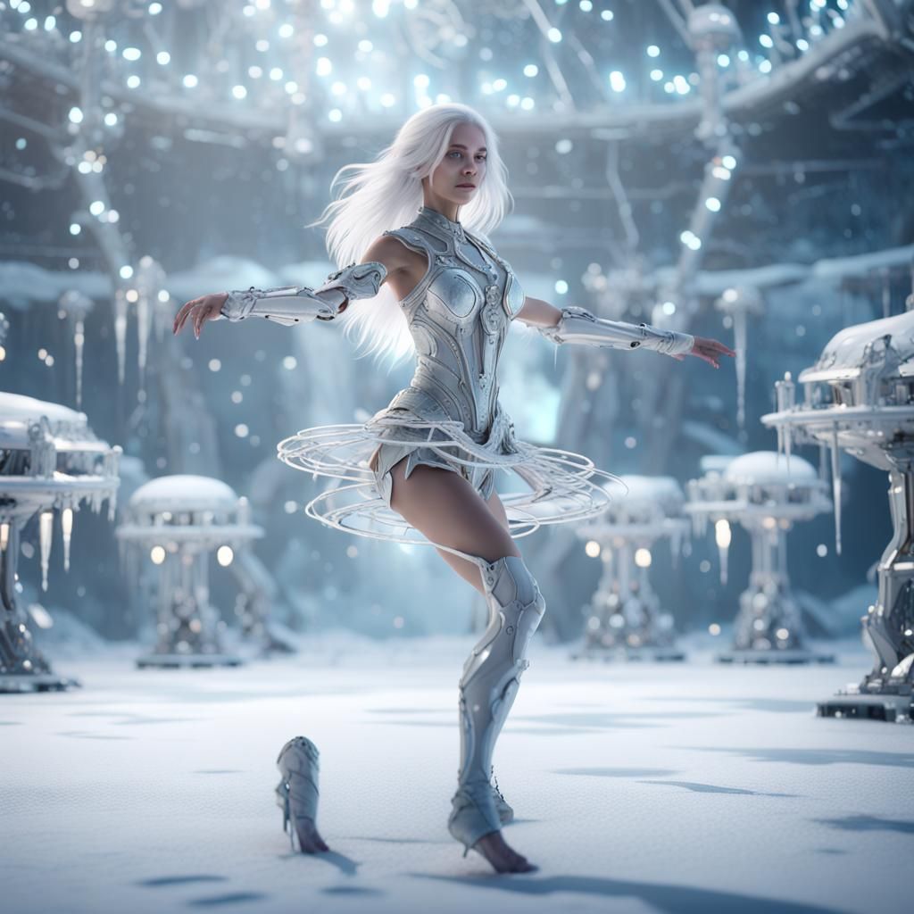 Futuristic Blind Ballerina Dances in Winter Wonderland