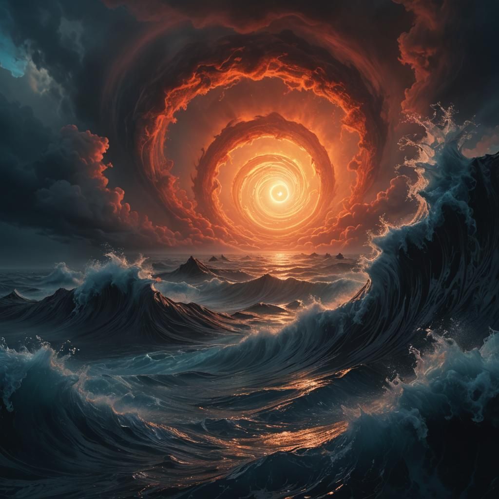 Surreal Water Vortex Sweeping Sky, Fantasy Concept Art