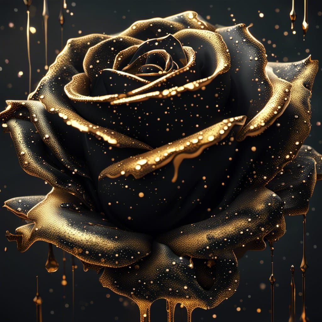 Black and Gold Rose with Dripping Petals