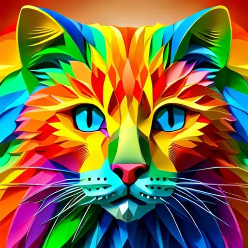 Rainbow Paper Sculpture of a Cat in 8k
