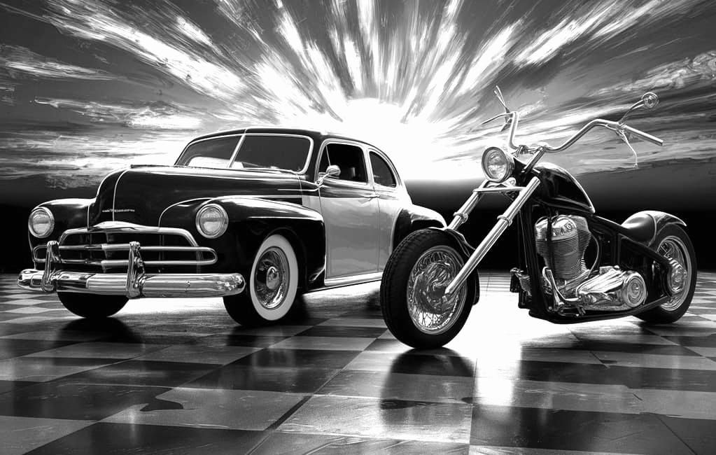 Classic Car and Chopper Motorcycle Concept Art