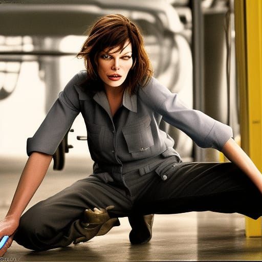 Mila Jovovich as Mechanic: Realistic Photography