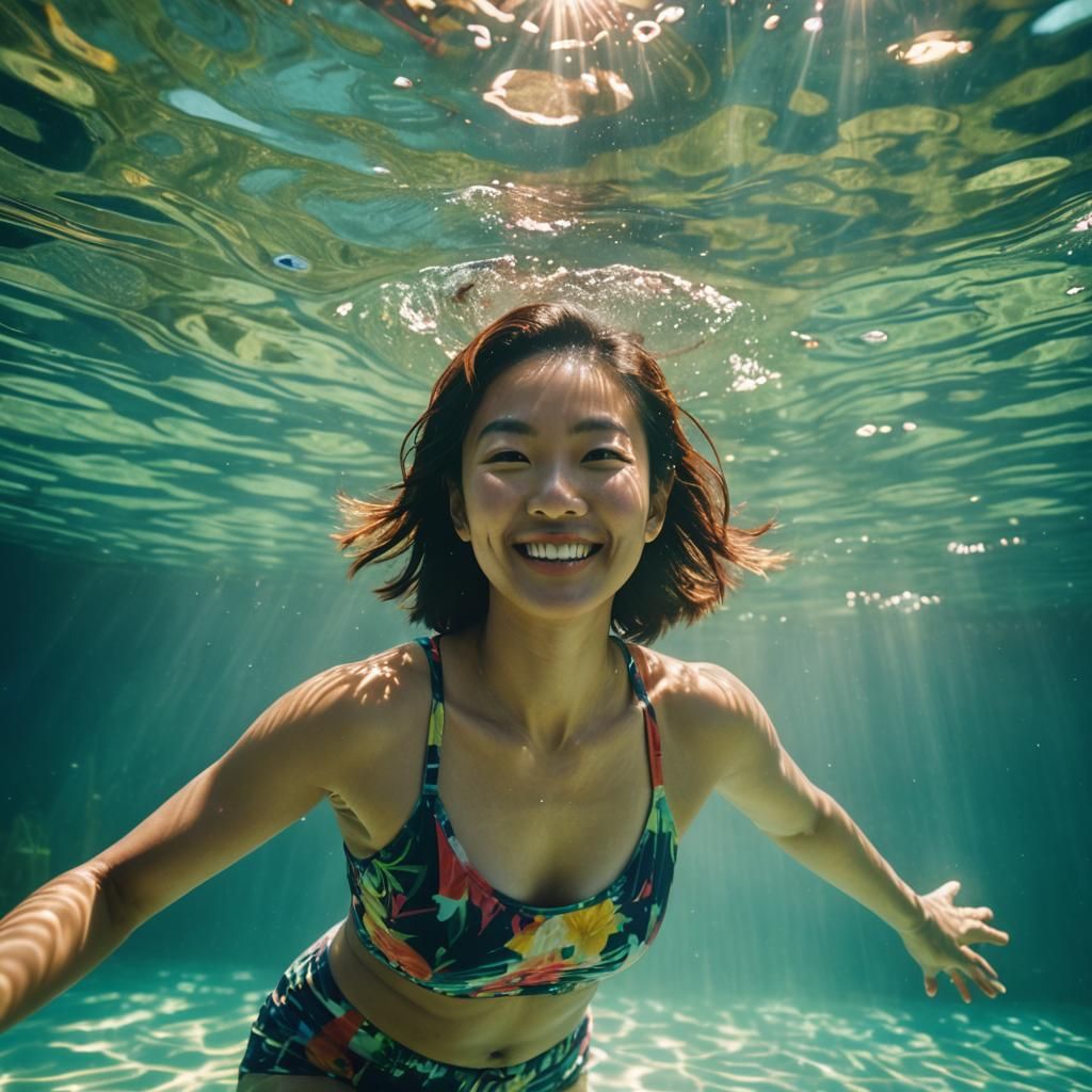 Woman Swimming Underwater in Clear Pool: Cinematic Film