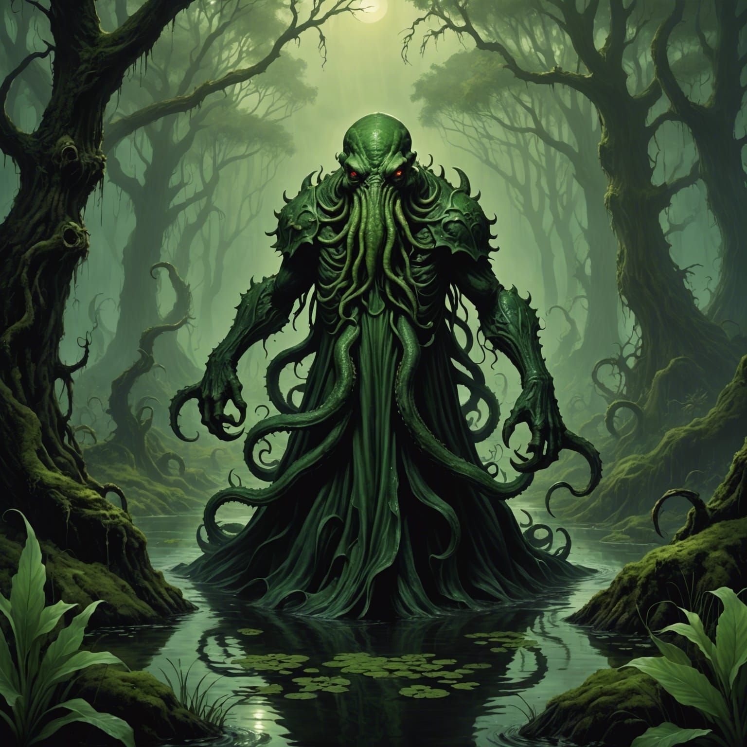 Cthulhu Rises from Dark Green Swamp