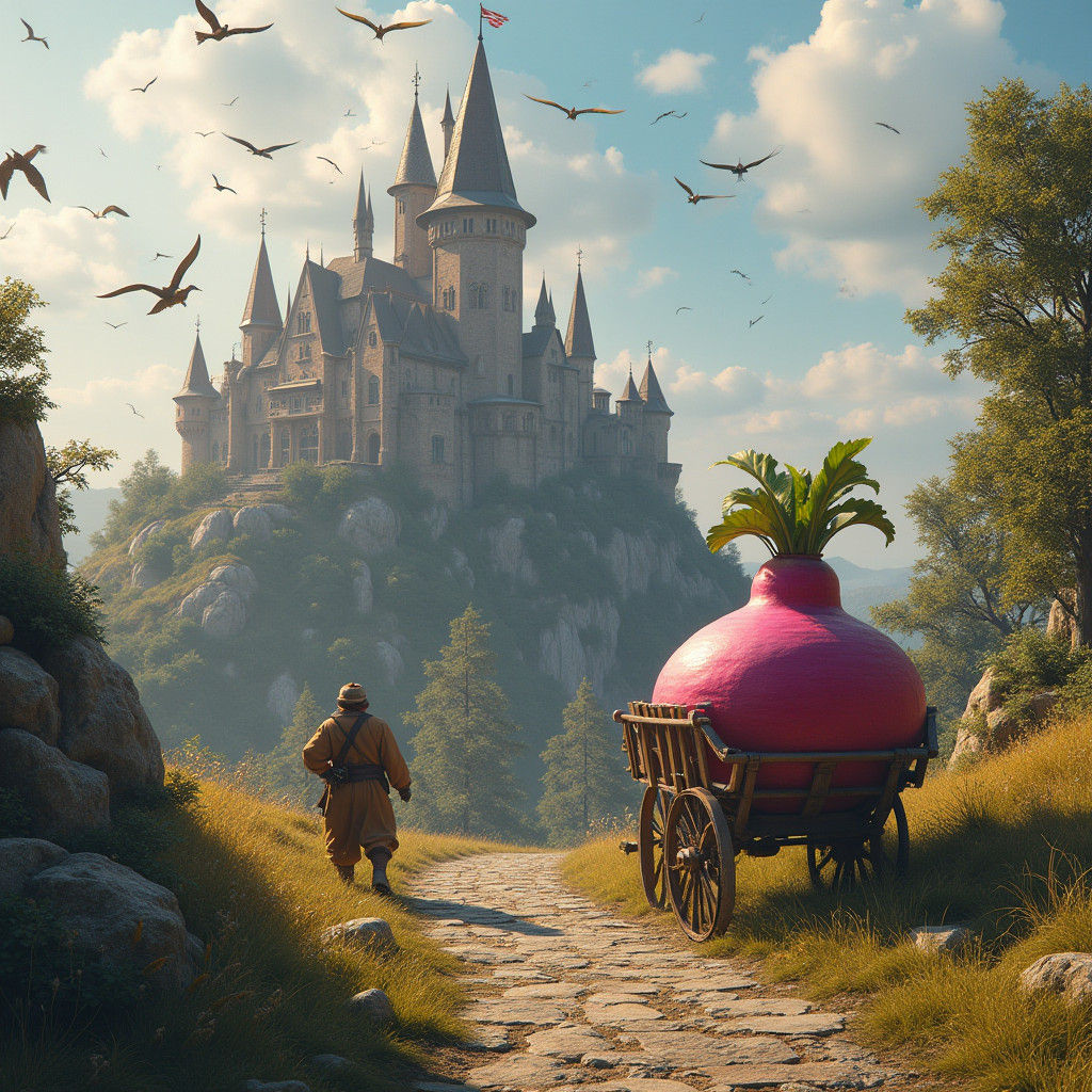 Giant Beetroot Delivery to Royal Castle: Fantasy Concept Art