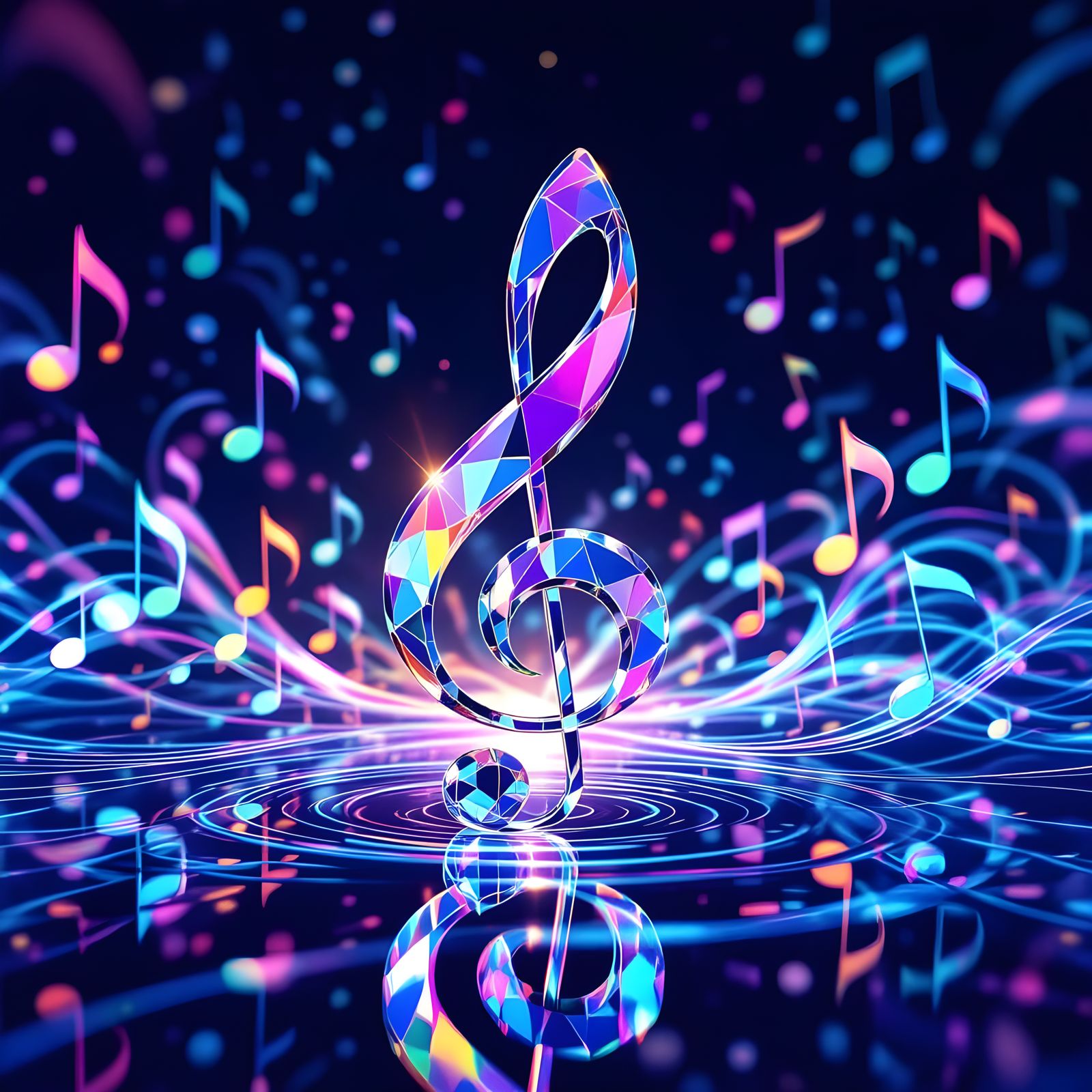 Hyperrealistic Crystal Music Note Reflecting Rainbow Symphon...