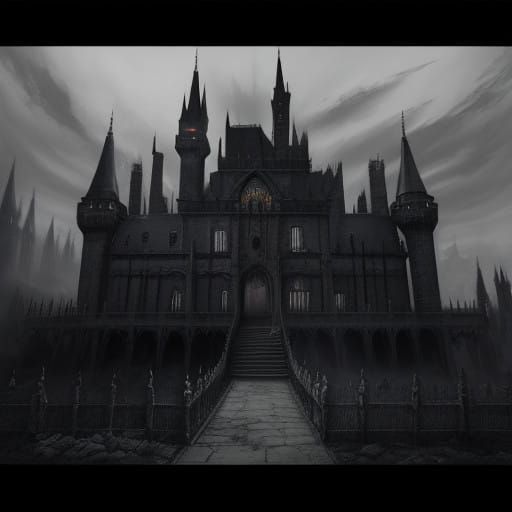 Gothic Castle in a Dark, Hyperrealistic Drawing