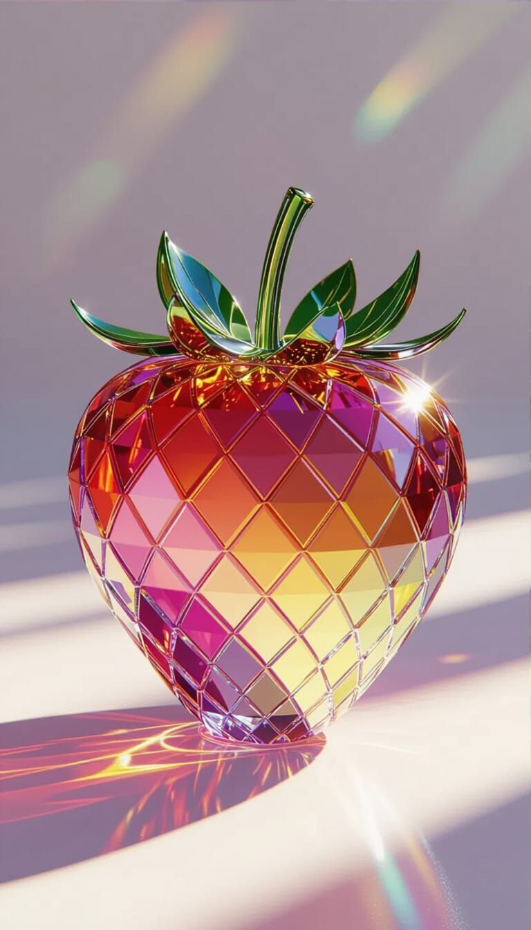 Crystal Strawberry with Rainbow Reflections in Crystal Reali...