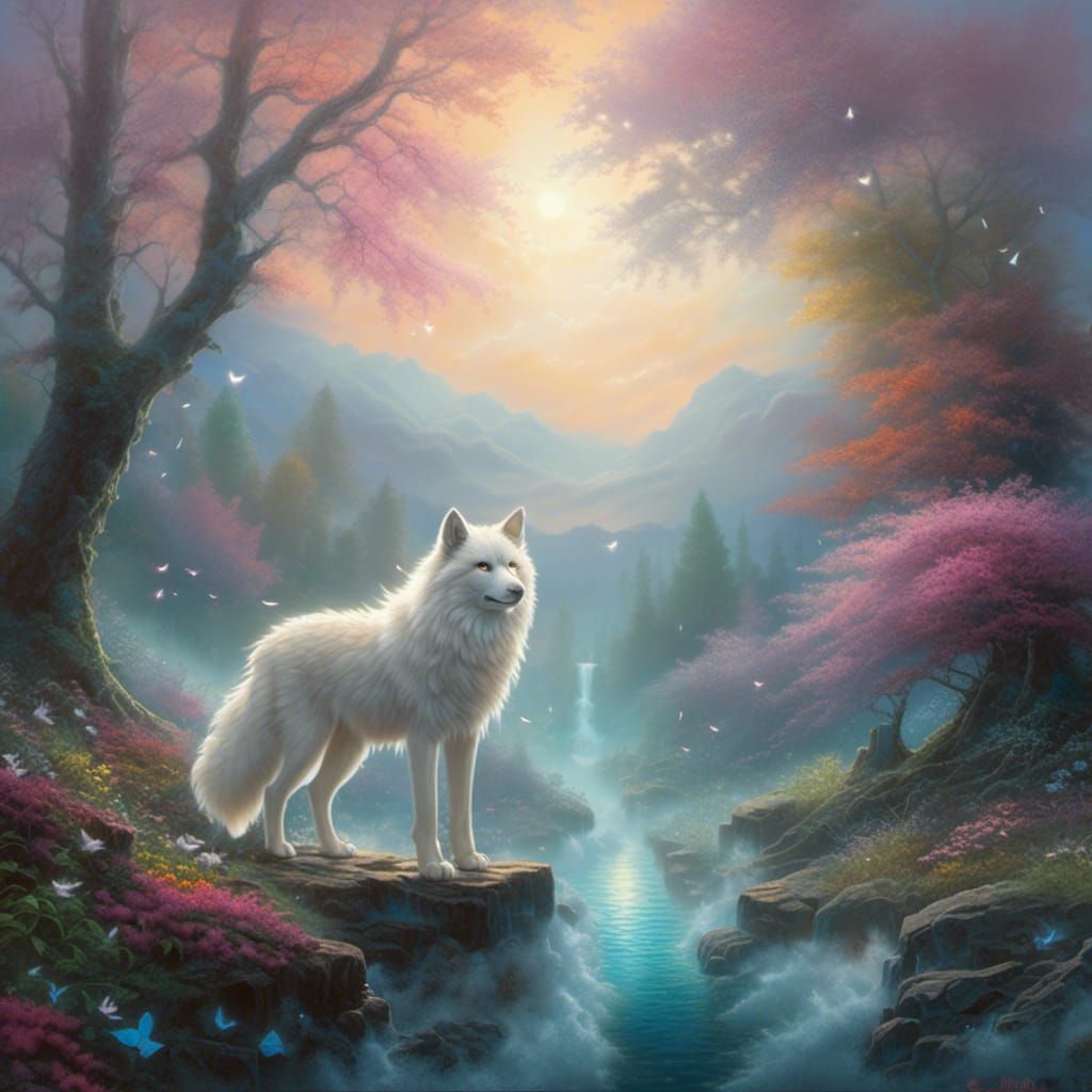 Ethereal Moonlit Wolf Fantasy Landscape