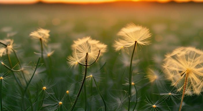 Dandelion Flower at Sunrise in Detailed View